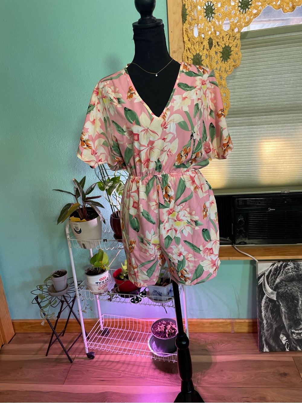 Pink Floral V-Neck Romper